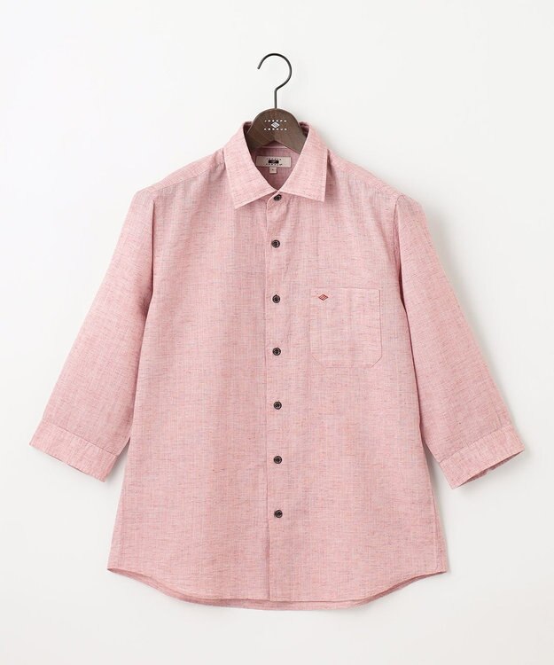 JOSEPH ABBOUD 【サステイナブル・７分袖】リヨセルリネンシャンブレー シャツ ライトオレンジ系