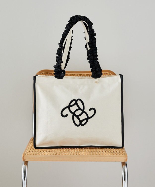 Maison de FLEUR フリルハンドル帆布キャリーオンバッグ Black