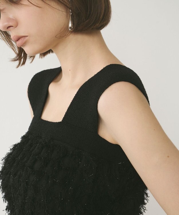 GRACE CONTINENTAL フリンジニットベアトップ ブラック
