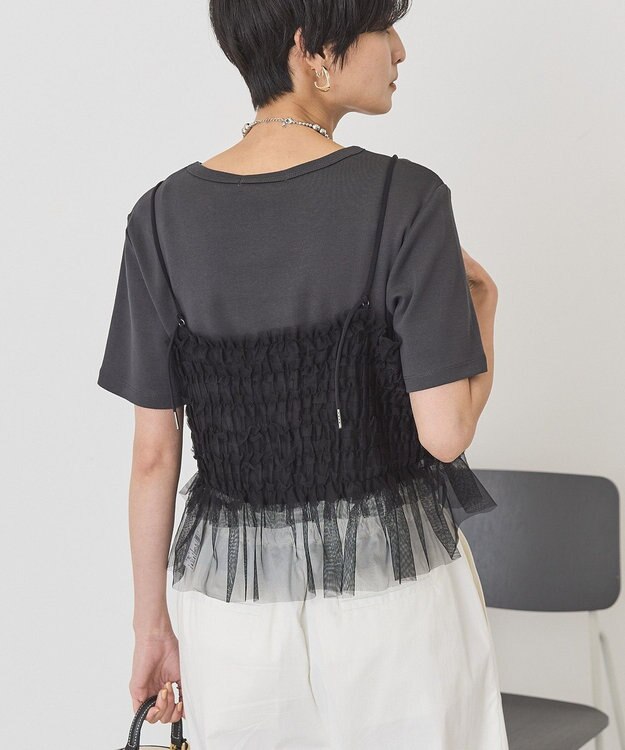 AMERICAN HOLIC 【2点セット】半袖Tシャツ＋チュールビスチェ Charcoal Gray