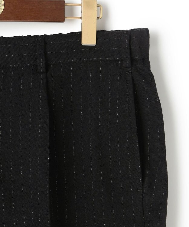 J.PRESS MEN 【J.PRESS ORIGINALS】Wool Silk Angola Chalk Stripes Spindle 1Tuck Piped Stem Slacks / Japan Made ブラック系1