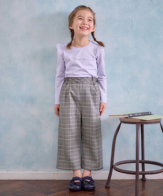 ANY KIDS フリル チェック サロペット ブラック系チェック