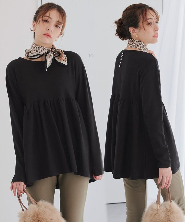 Tiaclasse 【洗える】ギャザーフレアニットチュニック ブラック