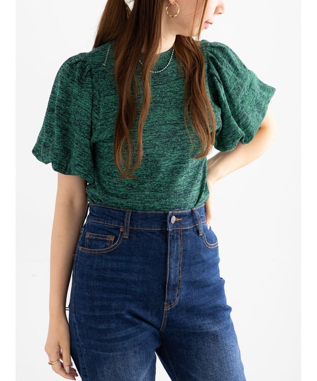 Te chichi バルーンスリーブメランジニット グリーン