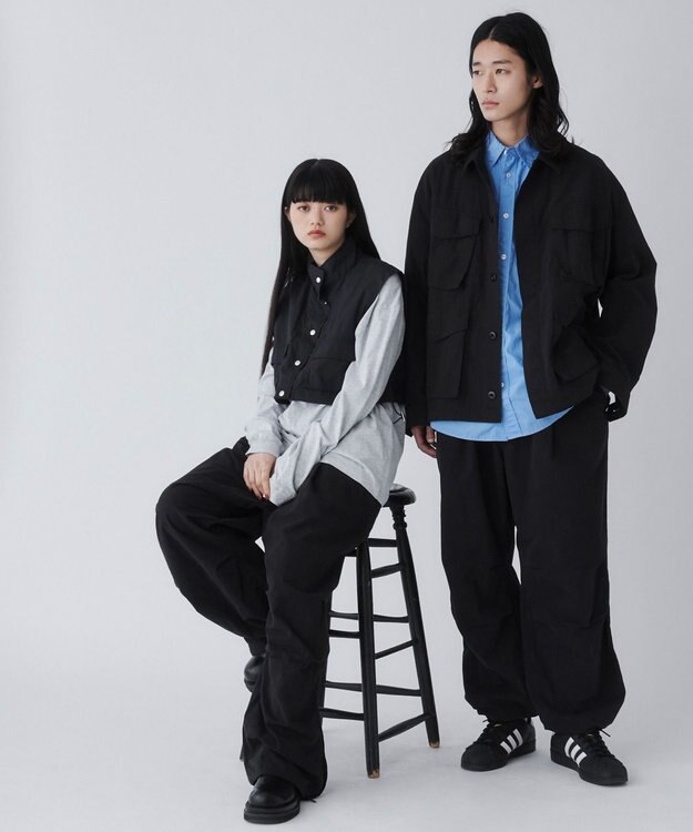 WEGO サイドスリットパラシュートパンツ ブラック