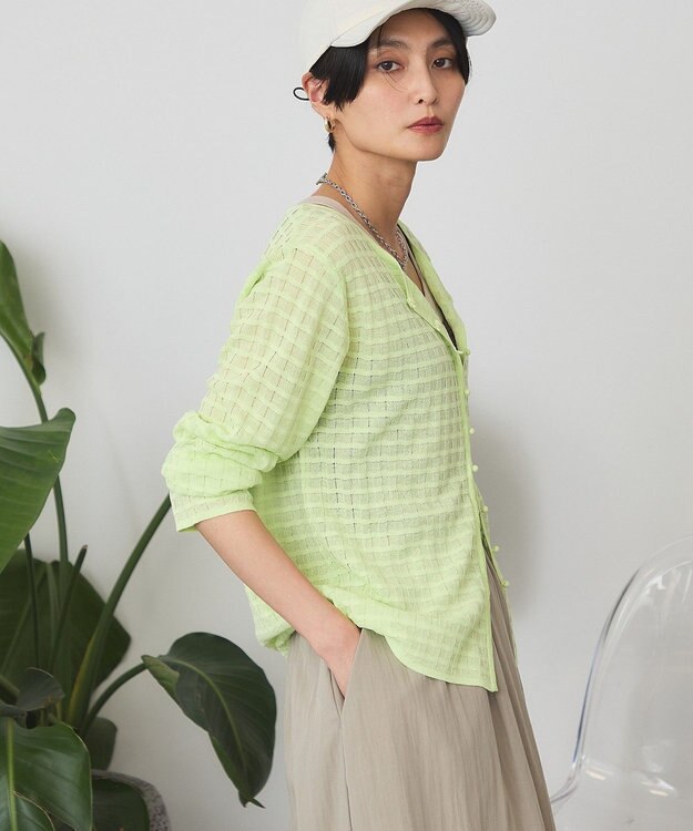AMERICAN HOLIC シアーチェックカーディガン Lime Green