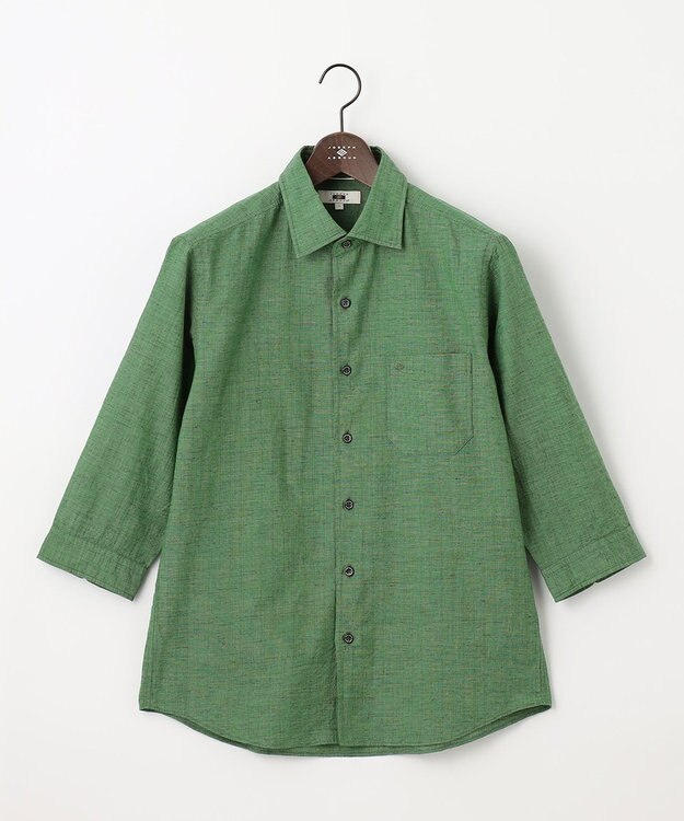 JOSEPH ABBOUD 【サステイナブル・７分袖】リヨセルリネンシャンブレー シャツ カーキ系