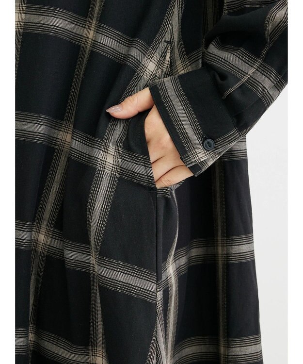 Green Parks ビエラチェックシャツワンピース Black