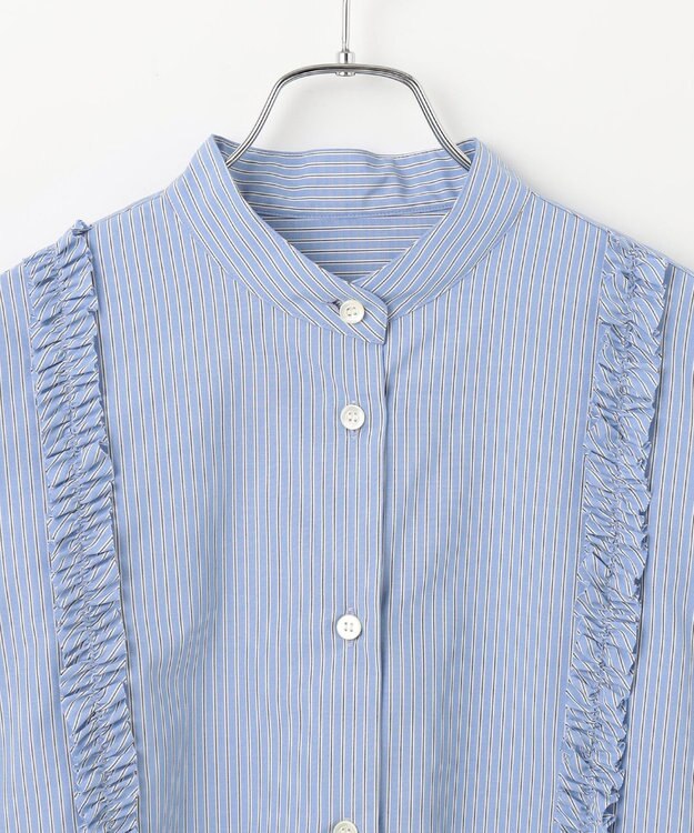 #Newans 【洗濯機可能/シワになりにくい】パネルフリルシャツ ブルーストライプ