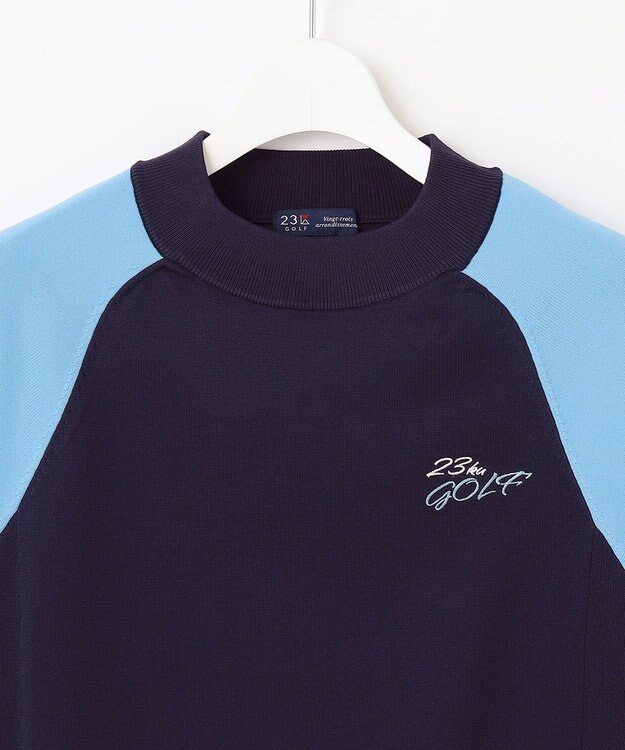 23区GOLF 【WOMEN】【ウォッシャブル】バイカラー モックネック ニット ネイビー系