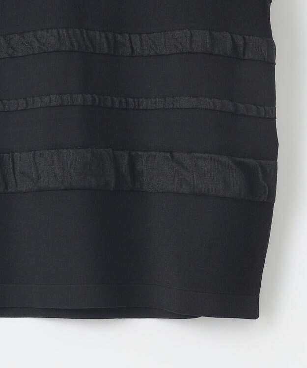 自由区 S 【接触冷感・UVカット・洗える】クレープストレッチボーダー ニット ブラック