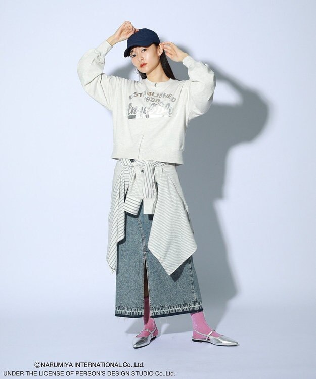 Green Parks ＡＮＧＥＬ　ＢＬＵＥ箔プリントＺＩＰカーディガン Oatmeal