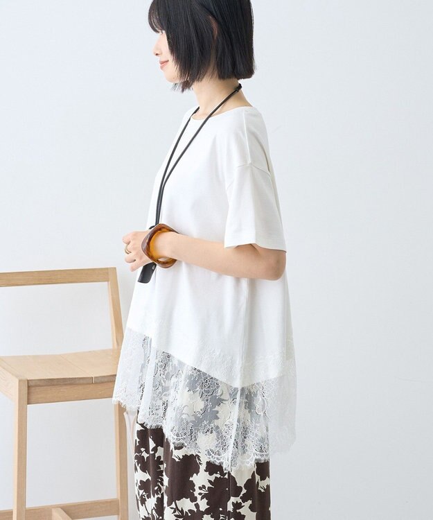 AMERICAN HOLIC 裾レース半袖プルオーバー Off White