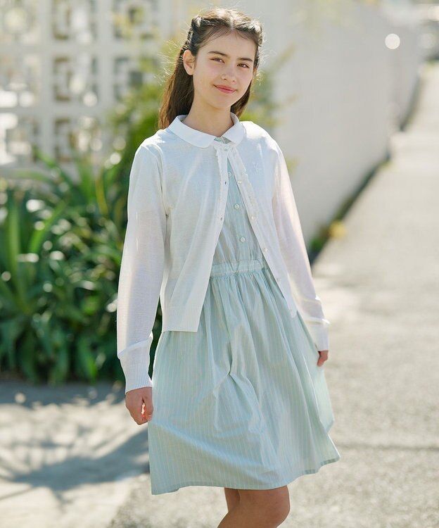 組曲 KIDS 【150-160㎝】サマーストライプ ワンピース セージ系1