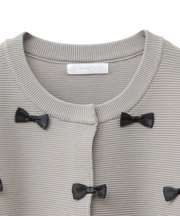 Green Parks ・ｓｗｉｎｇ　ｂｙ　メニーリボンニットカーディガン Gray Beige