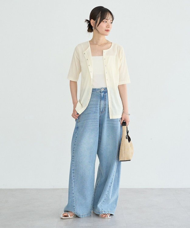 earth music&ecology フロッキーチュールカーディガン Ivory