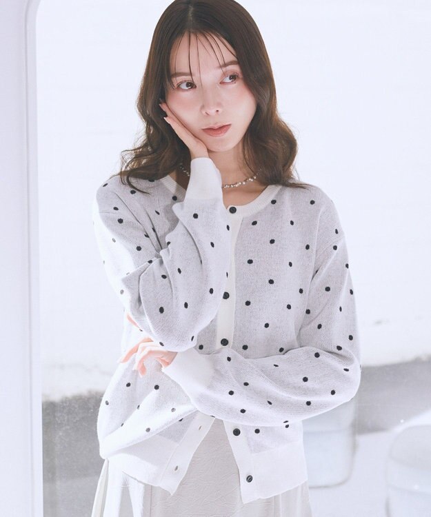 earth music&ecology ドットジャガードカーディガン Ivory