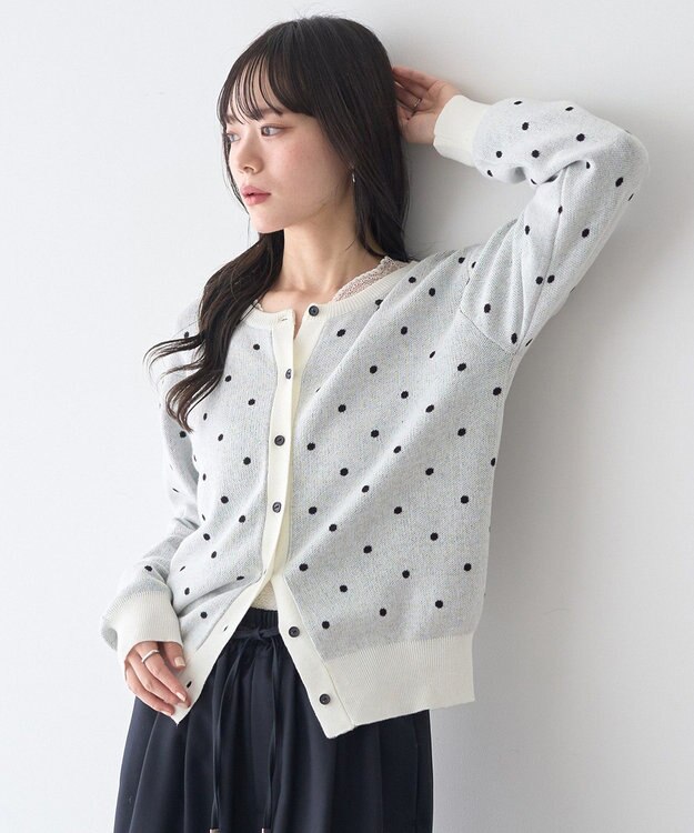 earth music&ecology ドットジャガードカーディガン Ivory