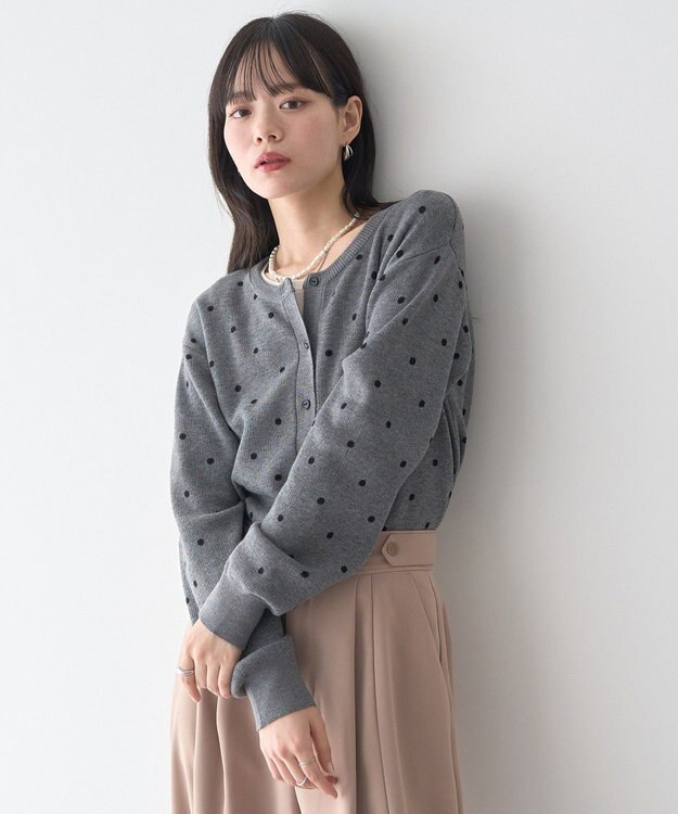earth music&ecology ドットジャガードカーディガン Gray