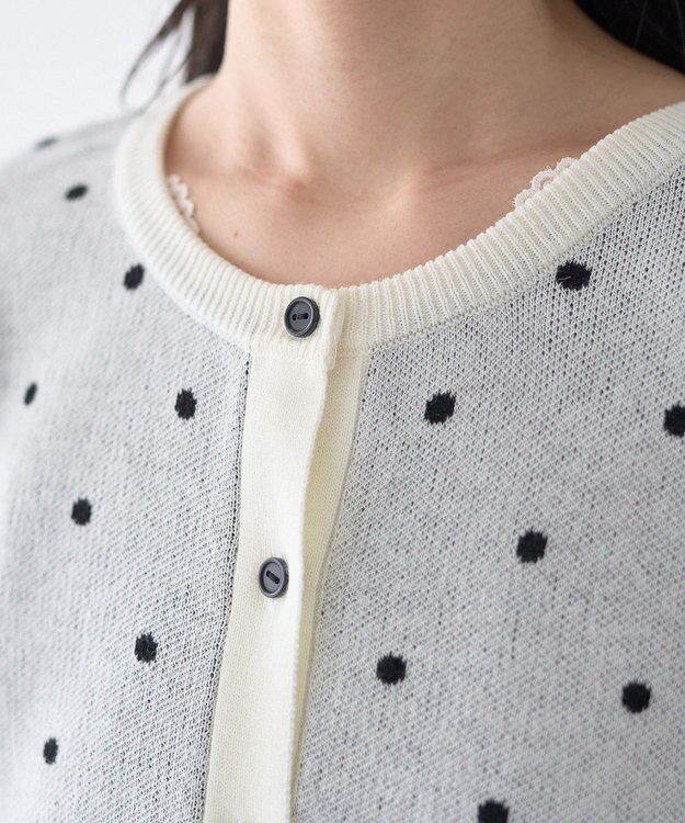 earth music&ecology ドットジャガードカーディガン Ivory