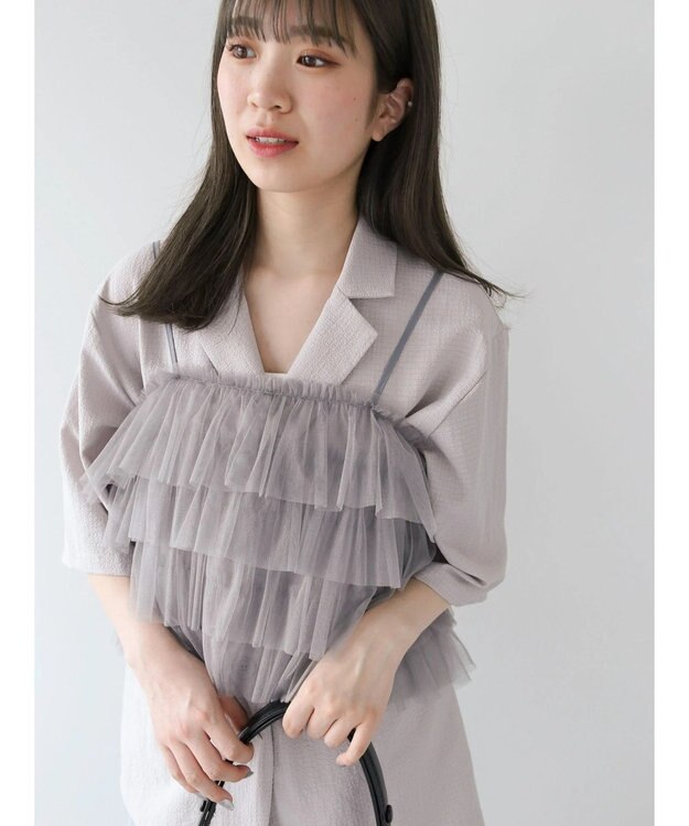 Green Parks ・ＥＬＥＮＣＡＲＥ　ＤＵＥ　２ｗａｙラメチュールフリルキャミ Charcoal Gray