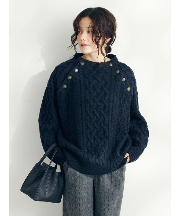 CRAFT STANDARD BOUTIQUE ラグランケーブルニットプルオーバー　 Navy