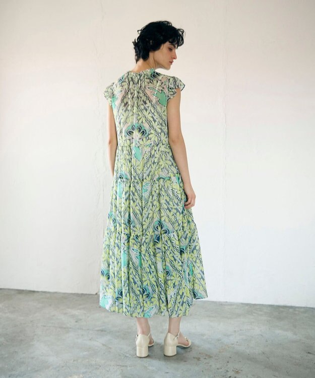 GRACE CONTINENTAL シフォンプリントティアードワンピース イエロー