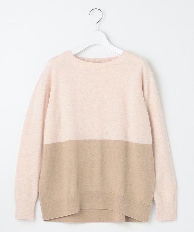 自由区 S 【洗える】セミウーステッドウールボートネック ニット ライトベージュ×ベージュ