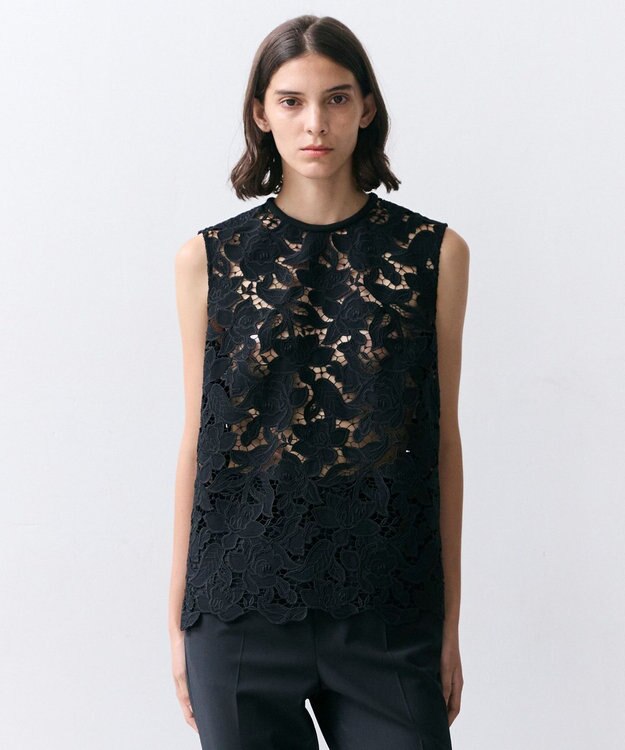 BEIGE， CITRINE / エンブロイダリーレースノースリーブブブラウス Black