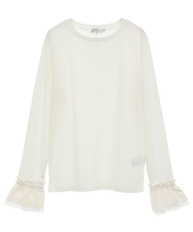 earth music&ecology フリルスリーブリブプルオーバー Ivory