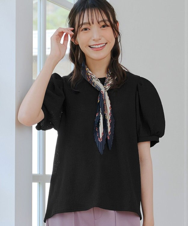 Tiaclasse 【洗える】ボリューム袖ジャガードプルオーバー ブラック