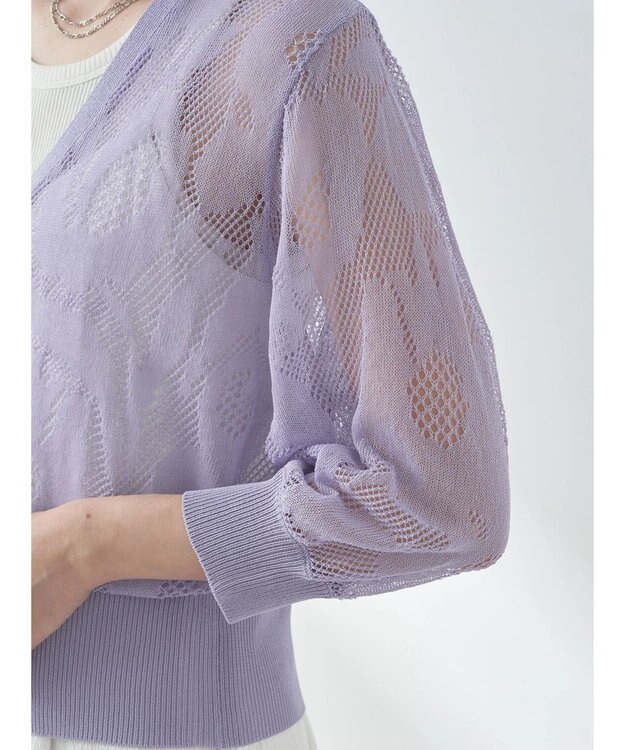 earth music&ecology 花柄シアーカーディガン Lavender