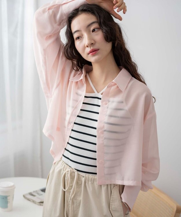 WEGO 【シワになりにくい】シアーショートシャツ ピンク