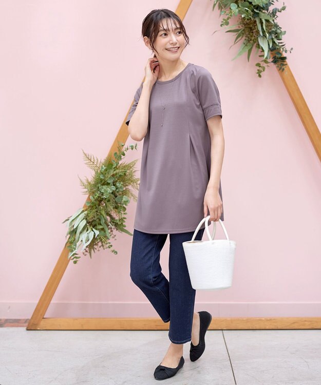 Tiaclasse 【洗える・接触冷感・紫外線ケア・サラごこち】はしごレースチュニック ピンクモカ