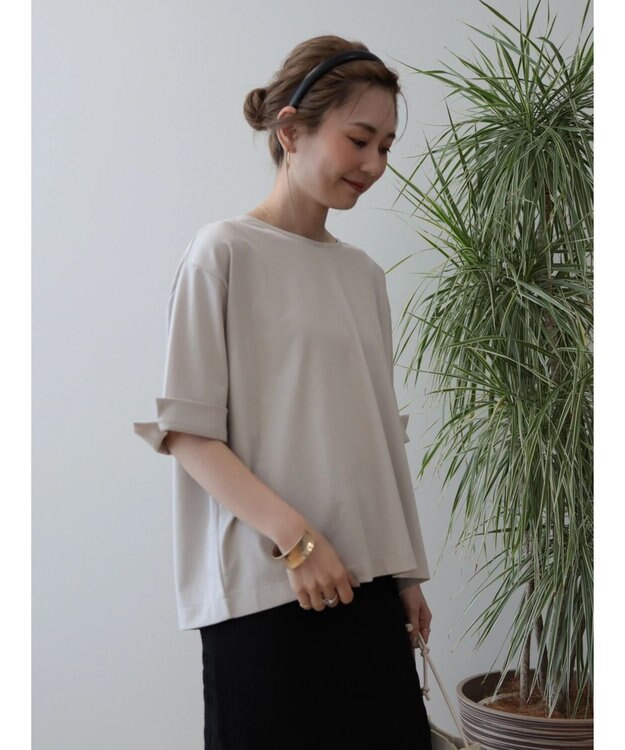 AMERICAN HOLIC 接触冷感バックタック袖折り返しカットプルオーバー Gray Beige