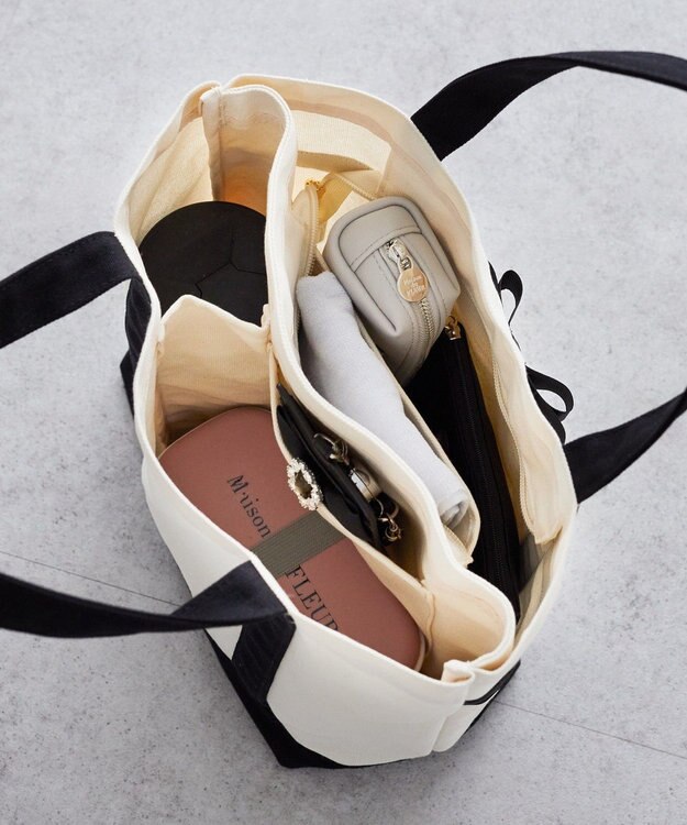 Maison de FLEUR マルチポケット帆布トートSバッグ Ivory