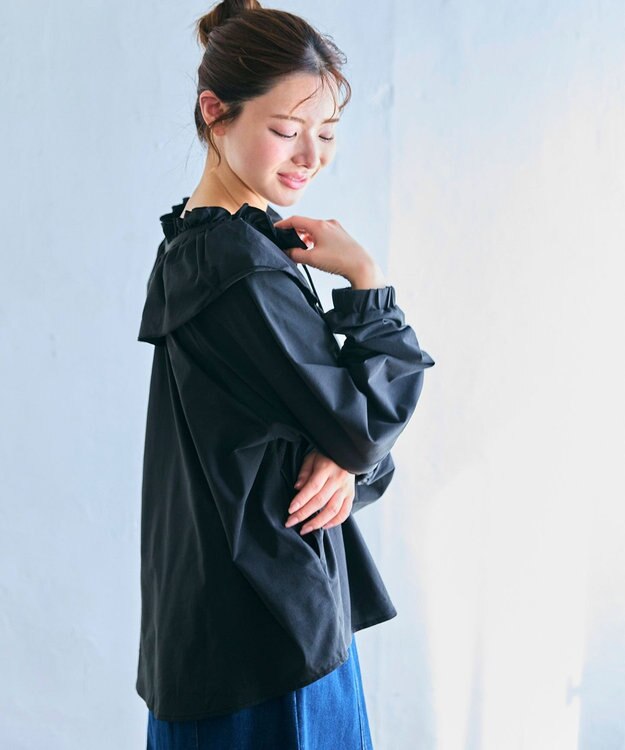 Feroux ラッシュガード ケープギャザー ブラウス ブラック系