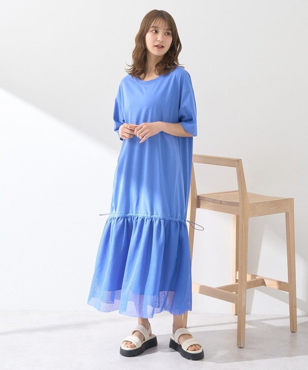 earth music&ecology メッシュドッキングワンピース Blue