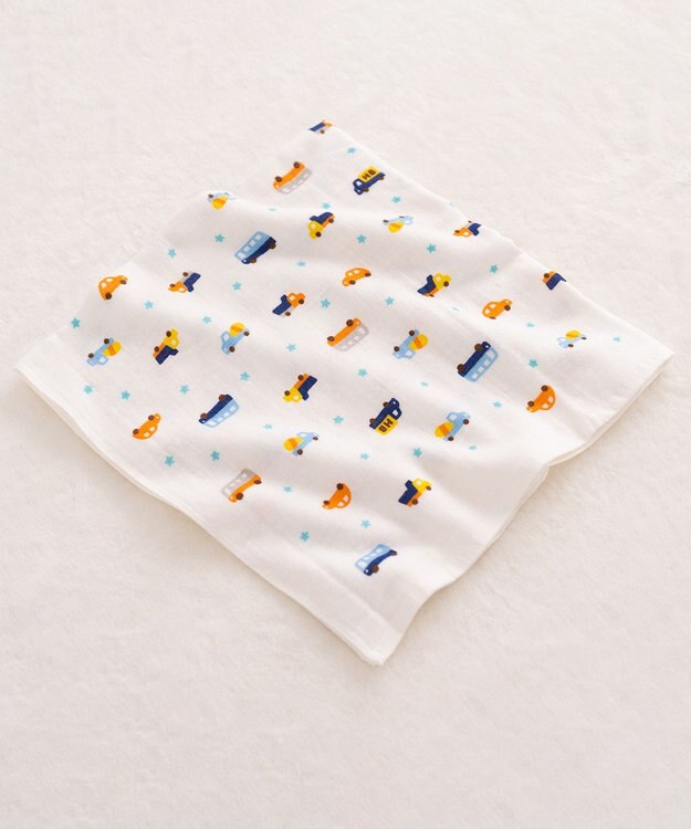 MIKI HOUSE HOT BISCUITS ガーゼバスタオル＆ラトルギフトセット【BOX付き】 白×ブルー