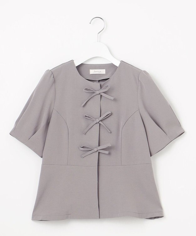 Feroux リボンブラウス ジャケット ライトグレー系