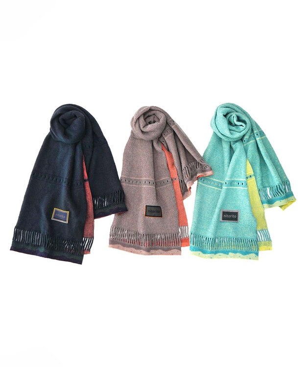 nitorito 【UNISEX】iroiro 無地 3WAY ストール green×pink