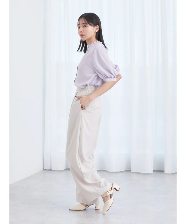 earth music&ecology ２ｗａｙスタンドフリル半袖ブラウス Lavender