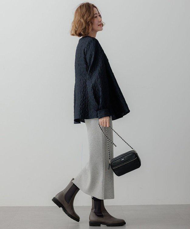 23区 L 【洗える】エクラジャカード ペプラム ブラウス ネイビー系