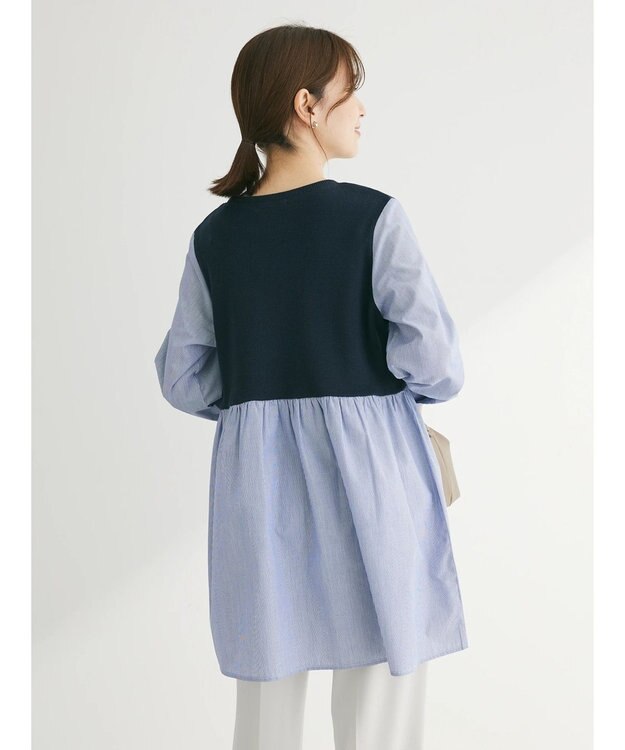 Green Parks リブドッキングカットソーボリュームチュニック Stripe