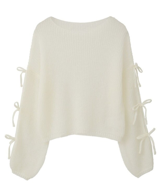 earth music&ecology サイドリボン透かしニットプルオーバー Off White