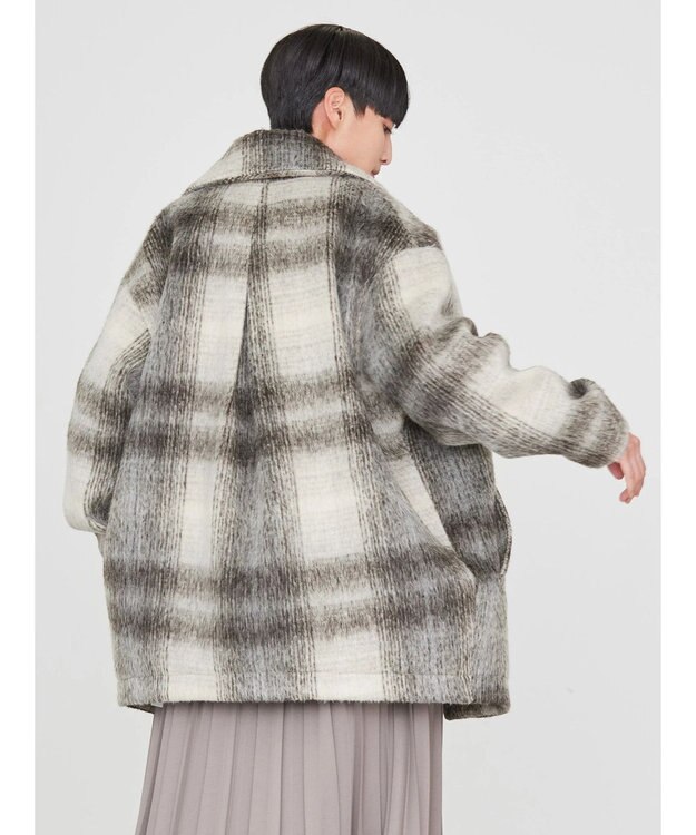 AMERICAN HOLIC チェックコクーンミディコート Check Ivory