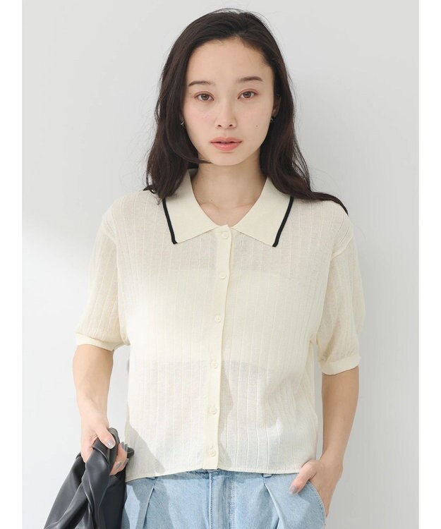 earth music&ecology ラインポロニットカーディガン Ivory