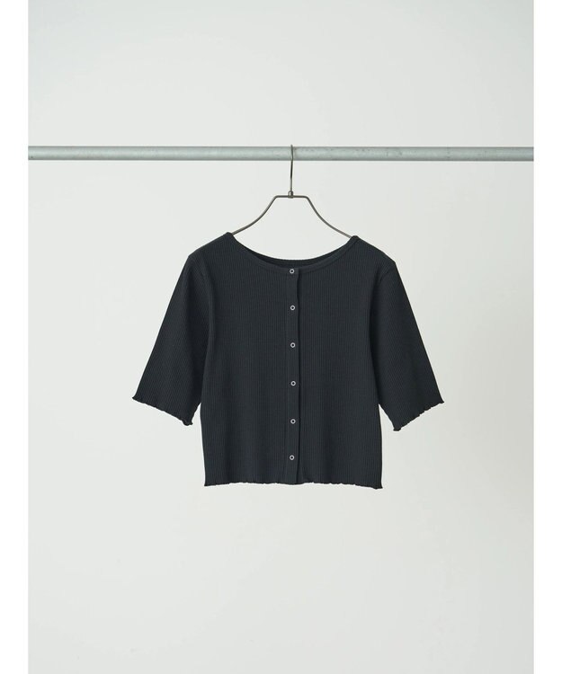 earth music&ecology ドットボタン５分袖リブプルオーバー Black