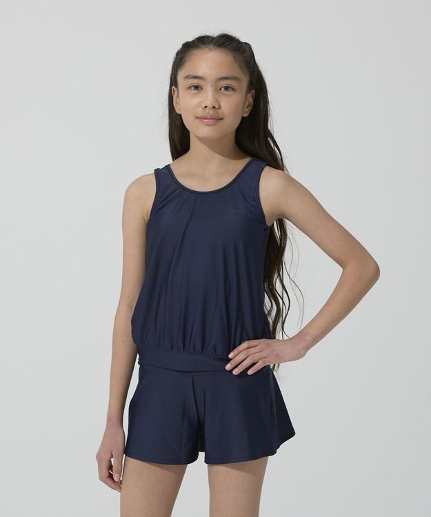 BEAMS SCHOOL スクール水着 上下セパレートタンキニ 捲れ防止付き ネイビー×ブラック