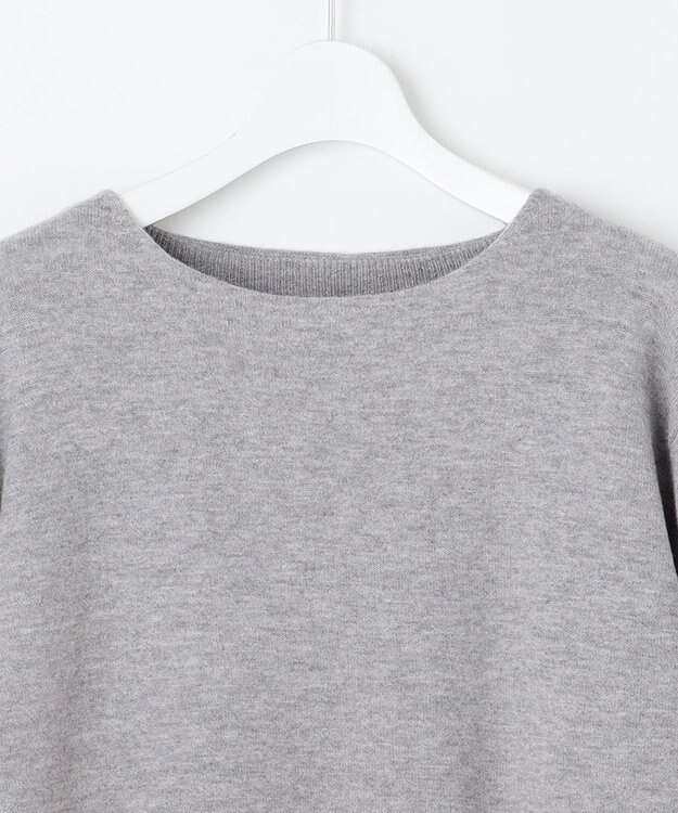 自由区 S 【洗える】セミウーステッドウールボートネック ニット ライトグレー×ピンク